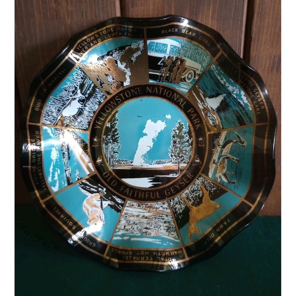 Vintage Souvenir Glass Ruffled Edge Candy Dish Yellowstone National Park